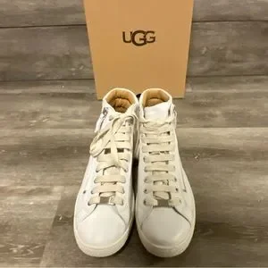 UGG Olive High Top Sneaker In White Leather Size 10 NEW